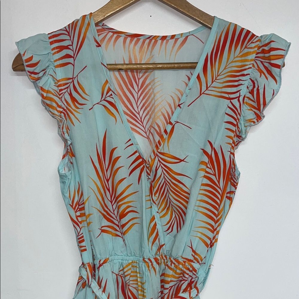 Cupshe Sz SMALL Lightweight Tropical Leaf Romper w/ Stretch Waist, Ruffles #boho - Picture 4 of 14